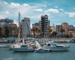 Preview wallpaper pier, yachts, boats, buildings, sea