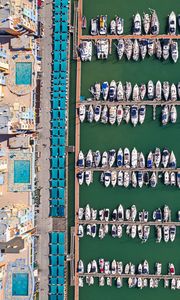 Preview wallpaper pier, yachts, buildings, aerial view
