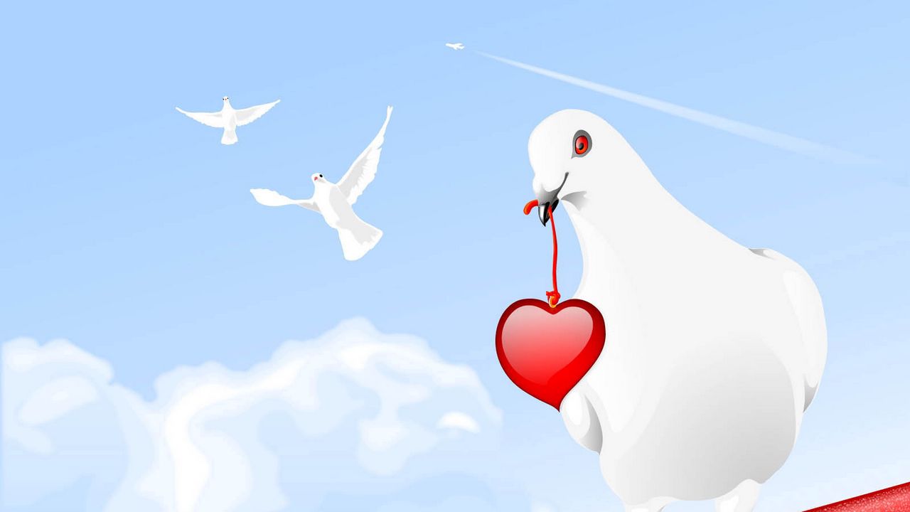 Wallpaper pigeon, birds, hearts, paint