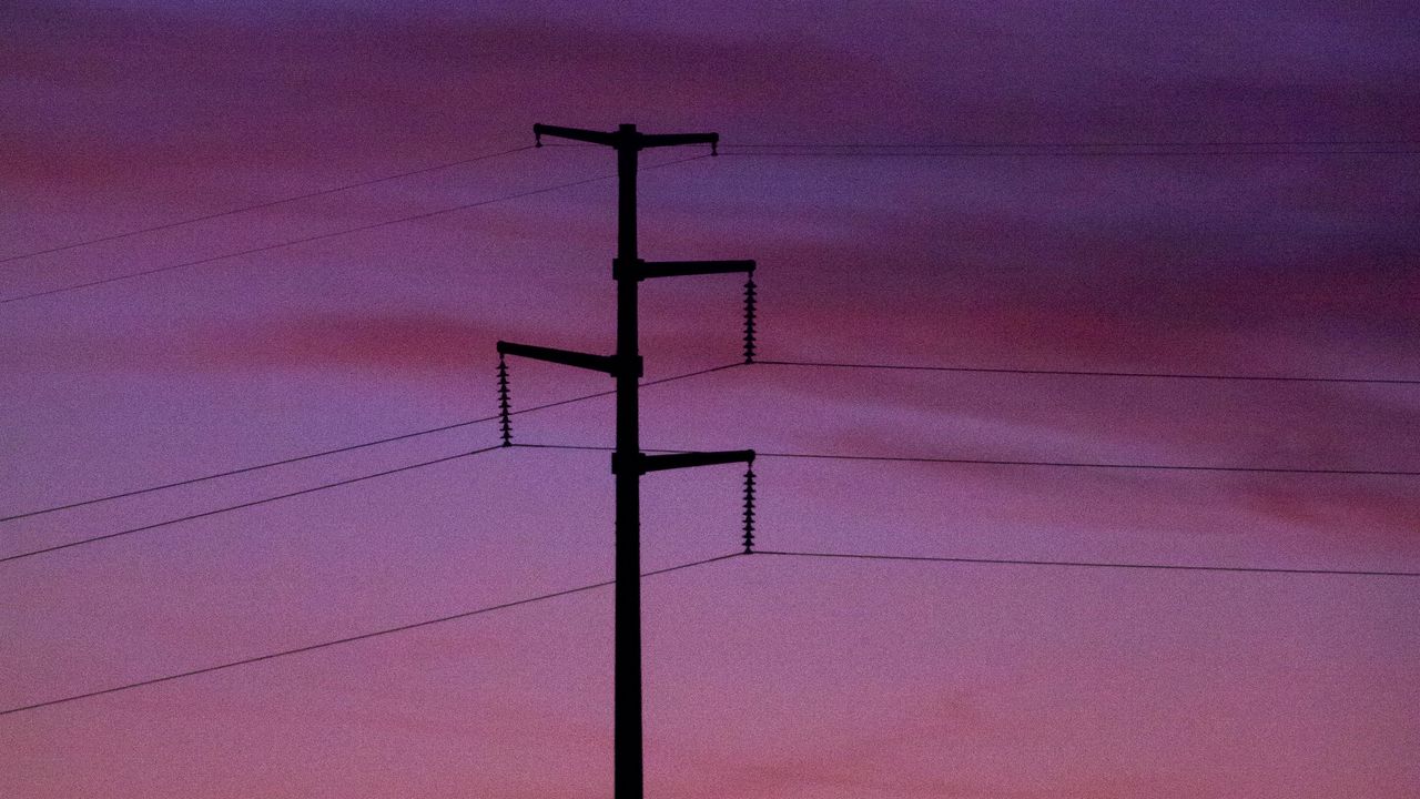 Wallpaper pillar, wires, sunset, sky