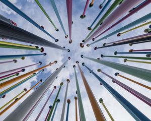 Preview wallpaper pillars, colorful, sky, bottom view