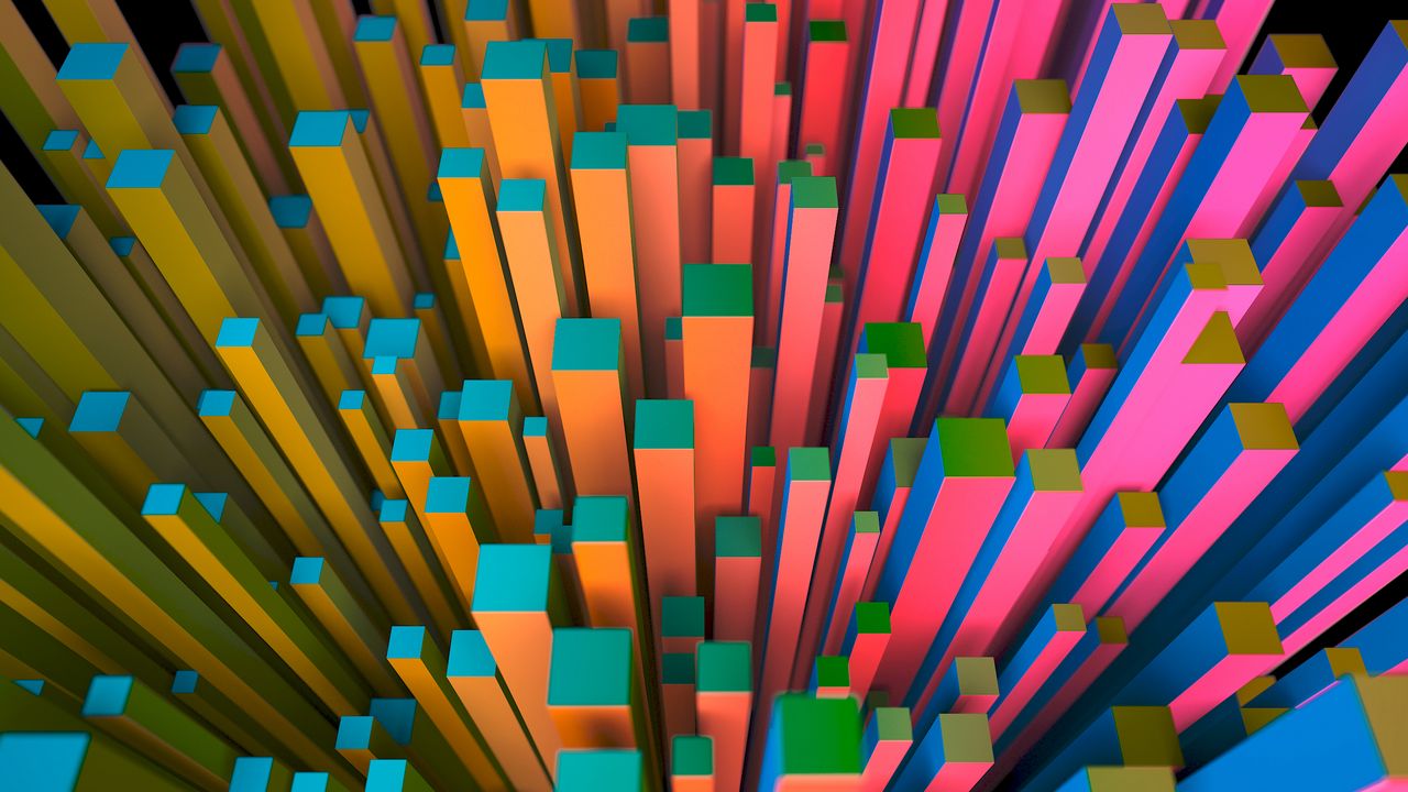 Wallpaper pillars, squares, volume, colorful, 3d