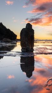 Preview wallpaper pillars, stones, water, reflection, nature, sunset