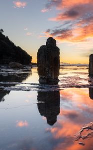 Preview wallpaper pillars, stones, water, reflection, nature, sunset