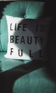 Preview wallpaper pillow, inscription, shadow, sofa