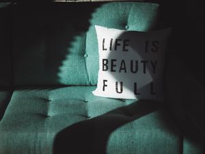 Preview wallpaper pillow, inscription, shadow, sofa