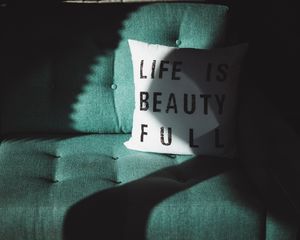 Preview wallpaper pillow, inscription, shadow, sofa