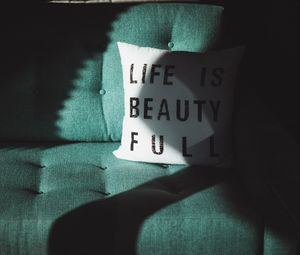 Preview wallpaper pillow, inscription, shadow, sofa