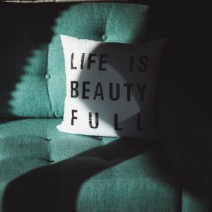 Preview wallpaper pillow, inscription, shadow, sofa