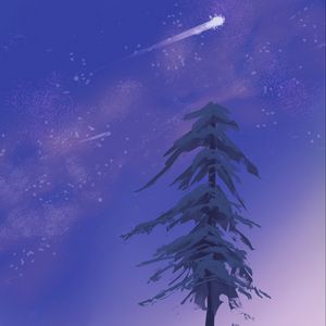 Preview wallpaper pine, comet, dusk, grass, art