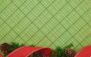 Preview wallpaper pine cone, branch, tape, pattern