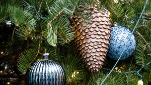 Preview wallpaper pine cone, christmas ball, tree, new year, christmas