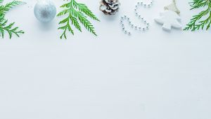 Preview wallpaper pine cone, needles, christmas tree decorations, new year, christmas, white