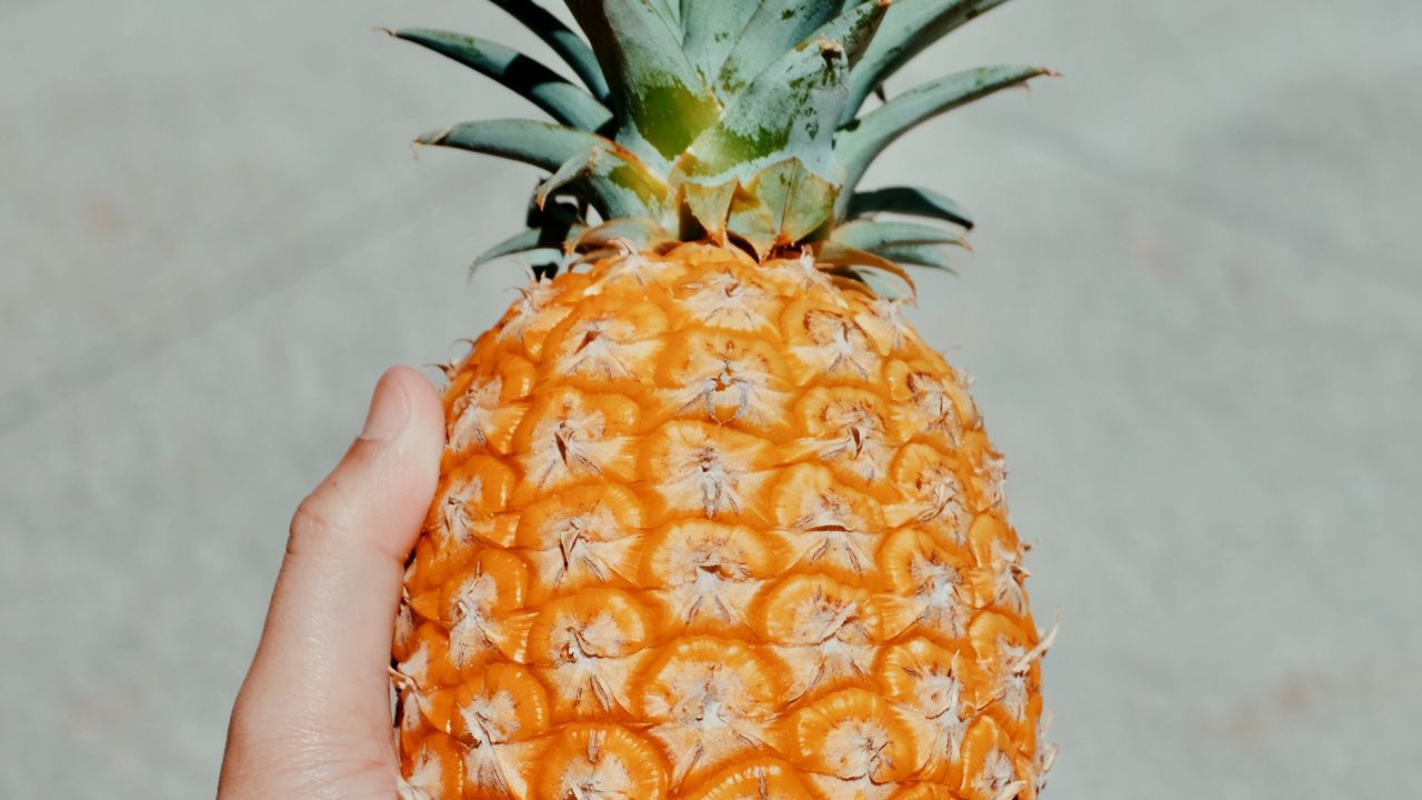 Wallpaper pineapple, fruit, hand, tropical