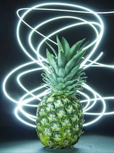 Preview wallpaper pineapple, fruit, neon, light, lines, freezelight