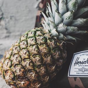 Preview wallpaper pineapple, fruit, ripe, label