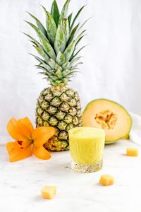 Preview wallpaper pineapple, melon, fruit, smoothie, fresh, glass
