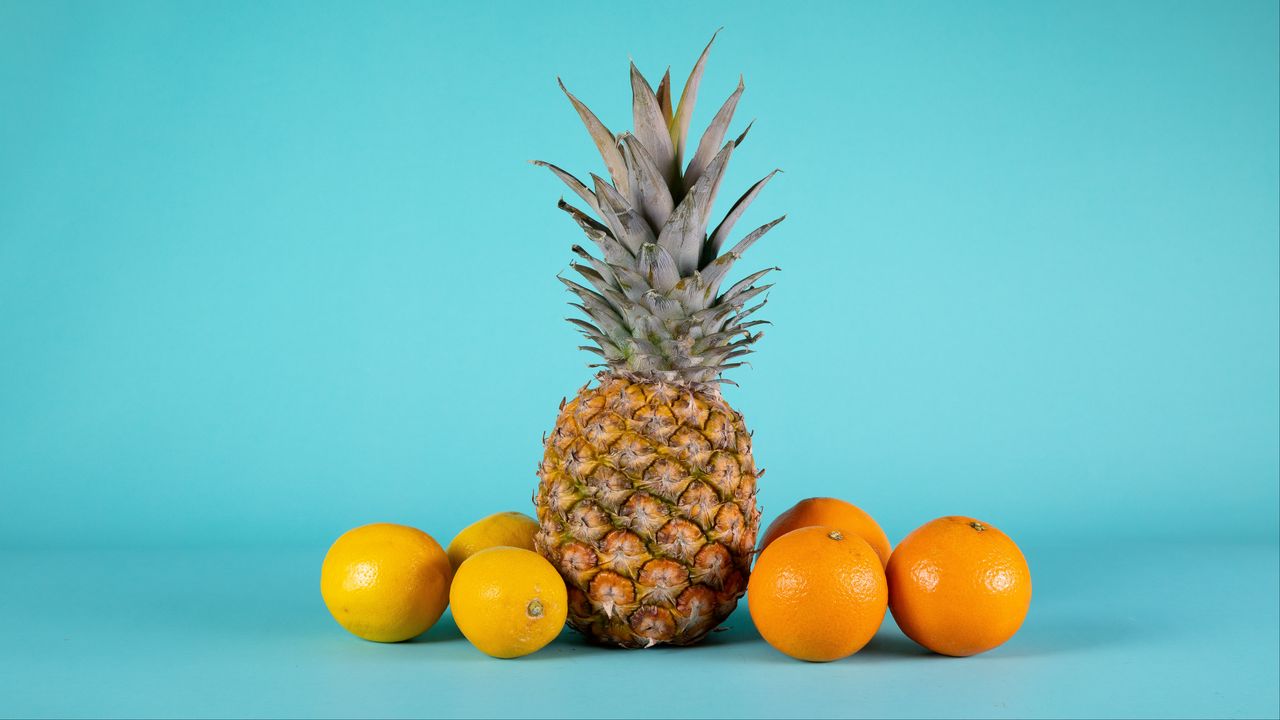 Wallpaper pineapple, oranges, lemons, fruits