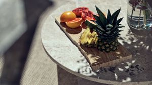 Preview wallpaper pineapple, pomegranate, grapefruit, fruit, table