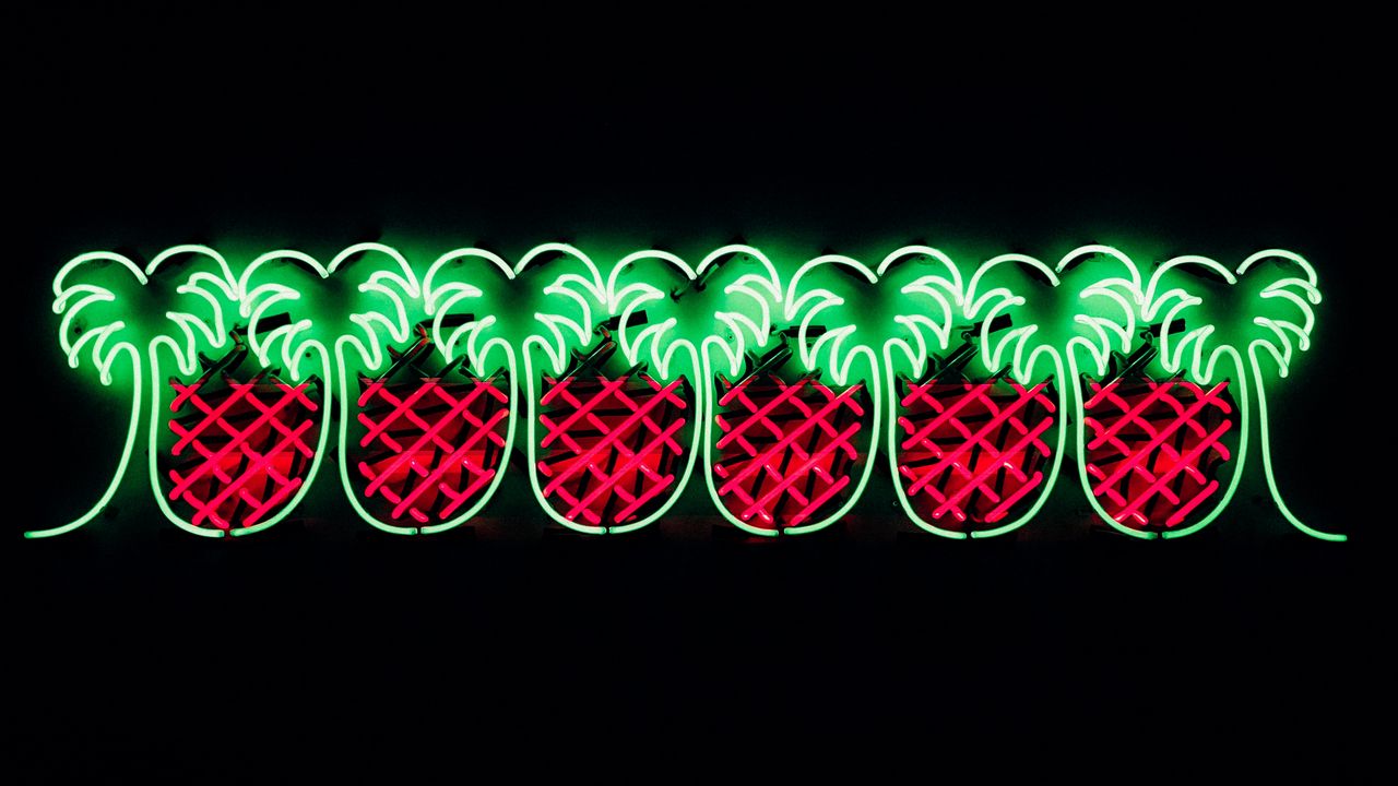 Wallpaper pineapples, neon, light, signboard