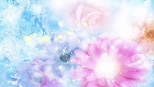 Preview wallpaper pink, blue, flowers, blurred, background, effects