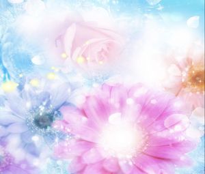 Preview wallpaper pink, blue, flowers, blurred, background, effects