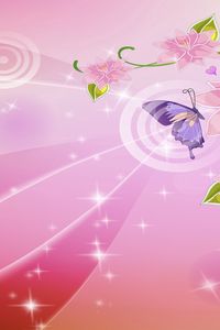 Preview wallpaper pink, white, reflections, butterflies, flowers