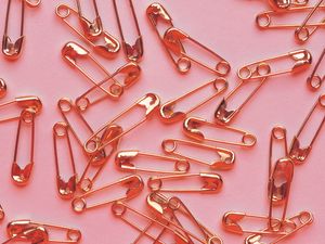 Preview wallpaper pins, metal, gold, pink background