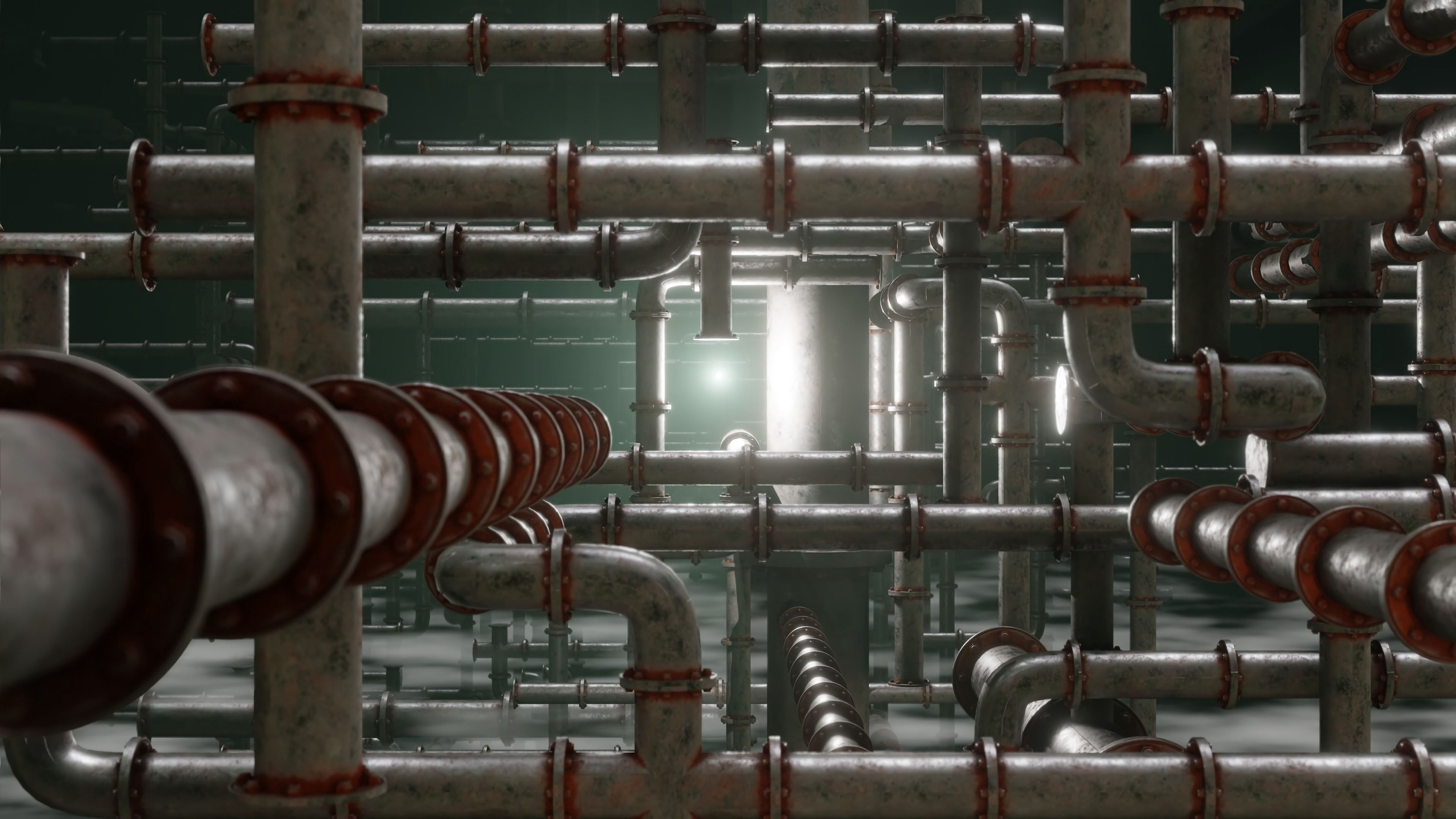 Download wallpaper 3840x2160 pipes, metal, metallic, glow hd background