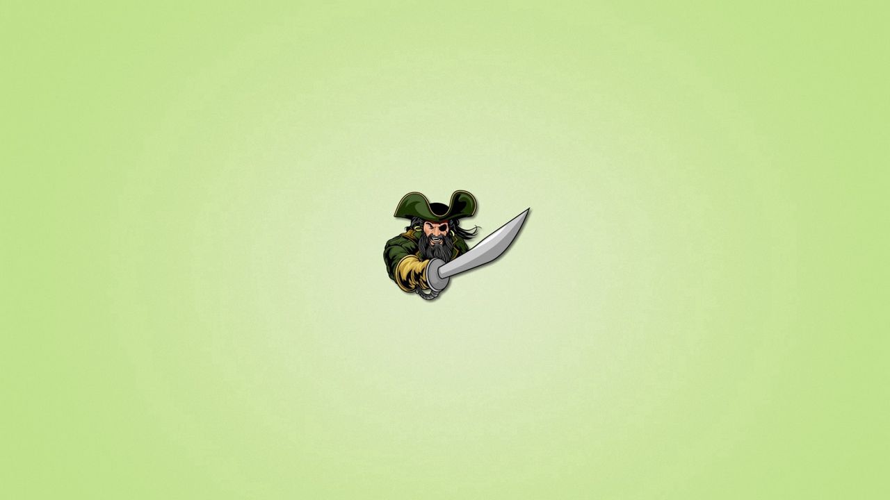 Wallpaper pirate, light green background, sword, one-eyed, beard, minimalism
