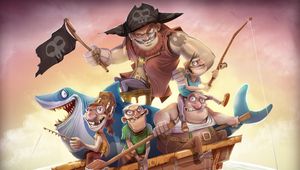 Preview wallpaper pirates, boat, fishing, shark, anchor, flag