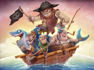 Preview wallpaper pirates, boat, fishing, shark, anchor, flag