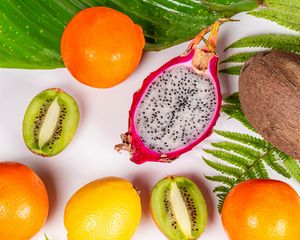 Preview wallpaper pitaya, kiwi, orange, lemon, citrus, fruit