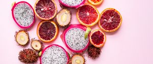 Preview wallpaper pitaya, rambutan, citrus, exotic fruits