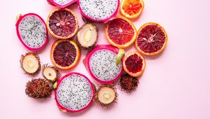 Preview wallpaper pitaya, rambutan, citrus, exotic fruits