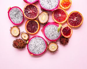 Preview wallpaper pitaya, rambutan, citrus, exotic fruits