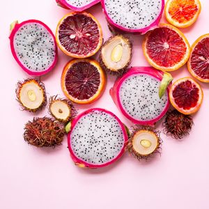 Preview wallpaper pitaya, rambutan, citrus, exotic fruits