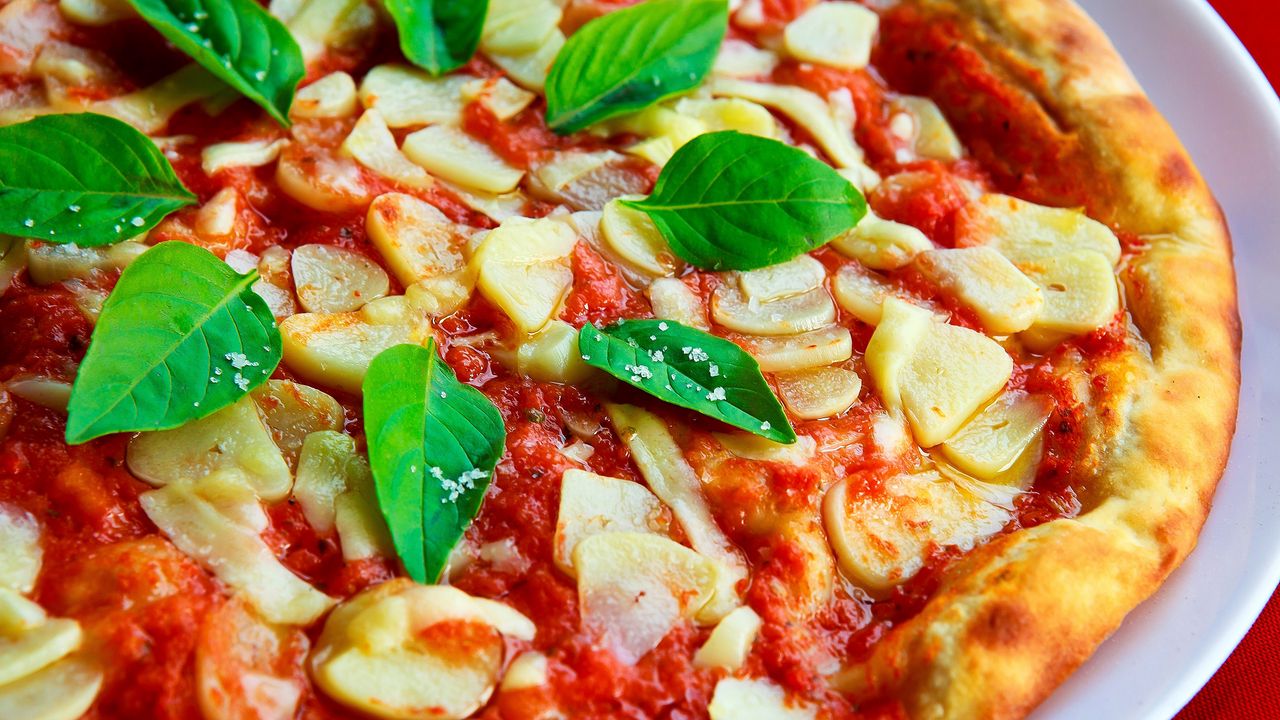 Wallpaper pizza, basil, sauce, garlic