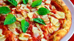 Preview wallpaper pizza, basil, sauce, garlic