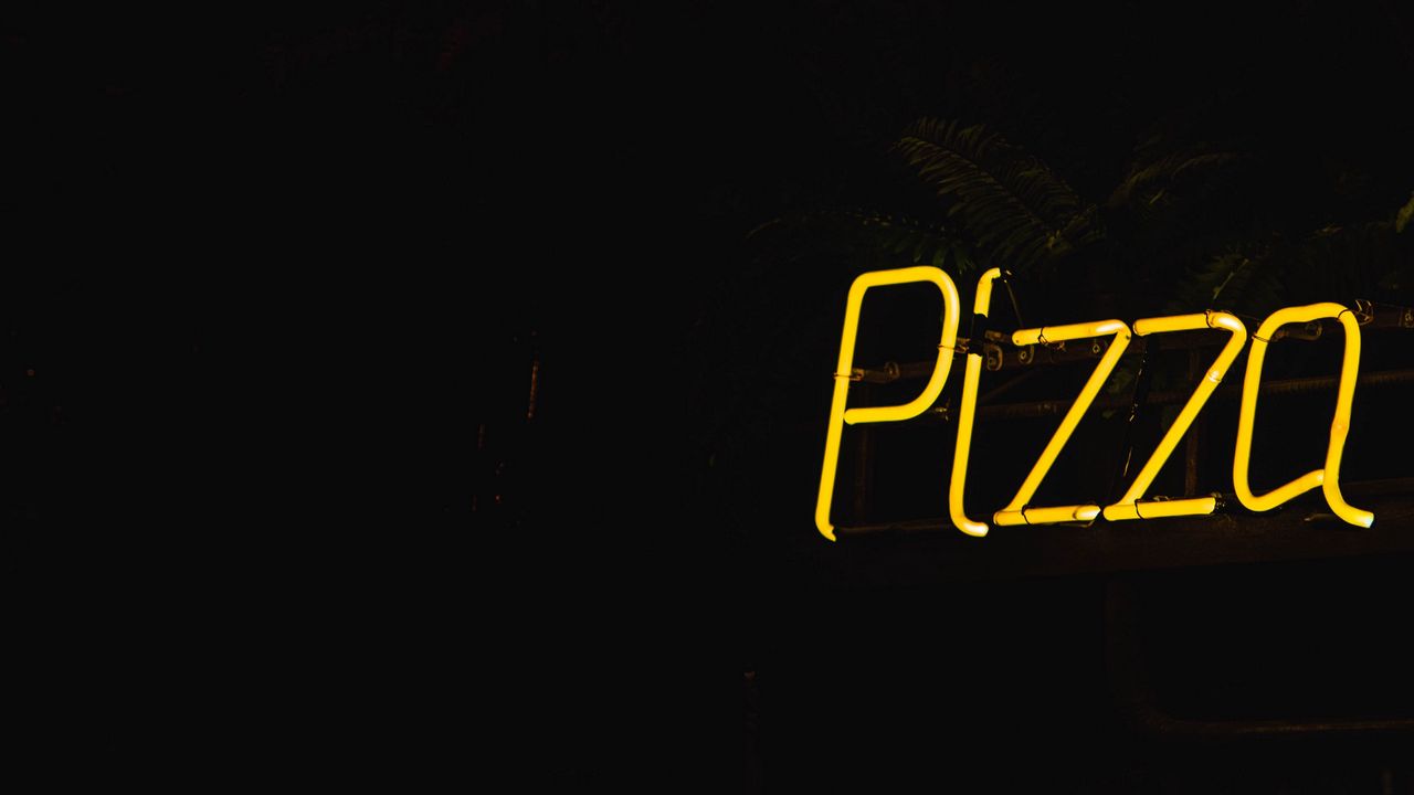 Wallpaper pizza, lettering, words, neon