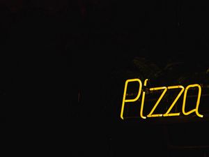 Preview wallpaper pizza, lettering, words, neon