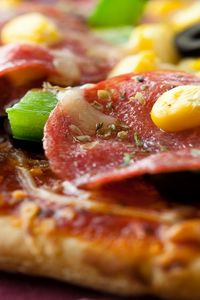 Preview wallpaper pizza, macro, sausage, corn