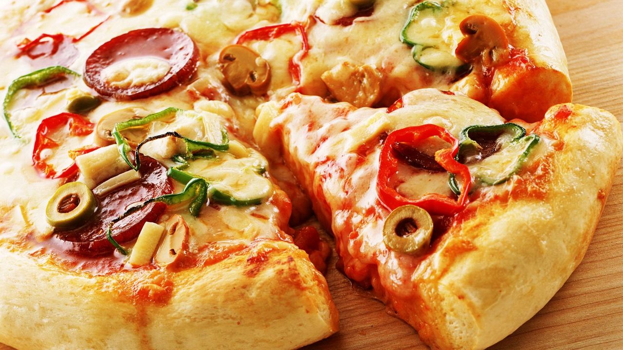 Wallpaper pizza, piece, pepper, olives, sausage, house, batch