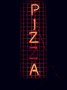 Preview wallpaper pizza, sign, neon, text, dark