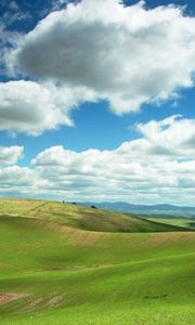 Preview wallpaper plain, greens, clouds, fields, tranquillity