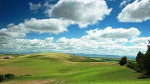 Preview wallpaper plain, greens, clouds, fields, tranquillity