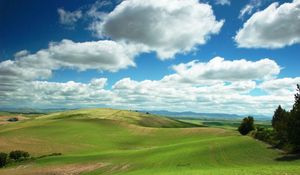 Preview wallpaper plain, greens, clouds, fields, tranquillity