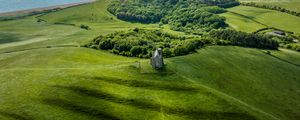 Preview wallpaper plain, hills, grass, castle, trees, landscape