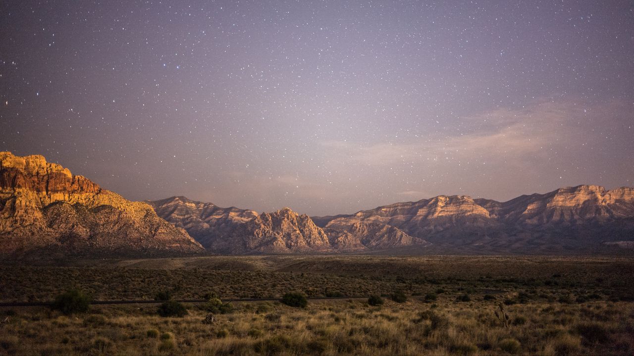 Wallpaper plain, mountains, landscape, twilight, stars, deserted