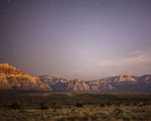 Preview wallpaper plain, mountains, landscape, twilight, stars, deserted